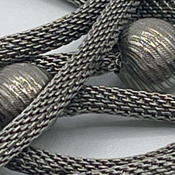60" Silver Tone Mesh Necklace With Textured Bead Accents - Picture 10 of 11